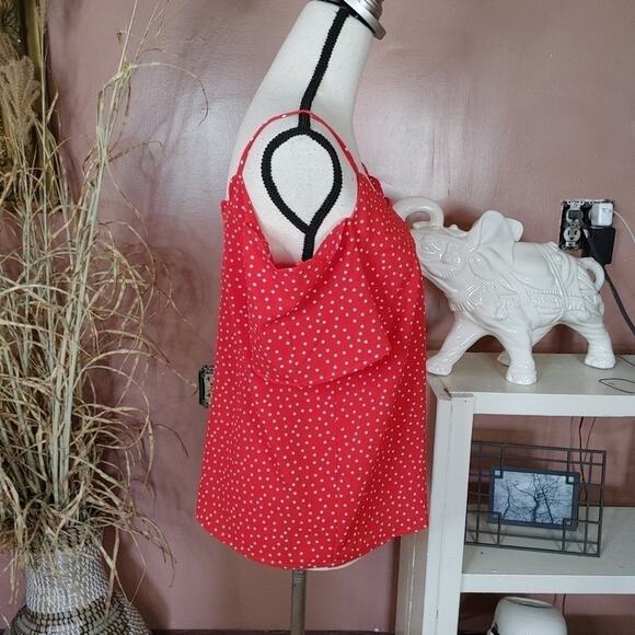 Monteau Los Angeles Size Medium M Red White Polka Dot Blouse Off Shoulder Top - Picture 4 of 11